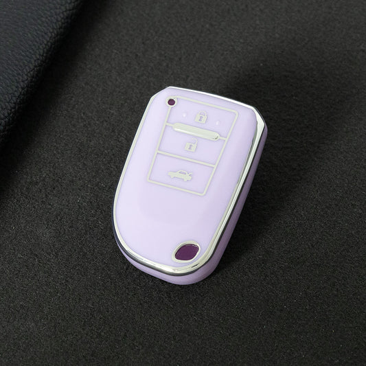 TOI1T1 Purple-Silver Plating 3 Buttons TPU Car Key Cover Case for Toyota Yaris HAIs 2020 Hiace 200 Sienta