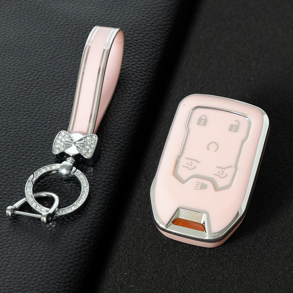 CEB2T1 Pink-Silver Plating TPU Car Key Case Cover for Chevrolet Colorad Silverado GMC Sierra 1500