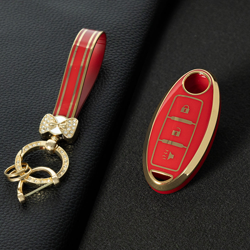 NIB2T1 Red-Gold Plating Car Key Cover TPU Car Key Case Cover Key Fob Cover for Nissan Leaf Micra Qashqai J11 J10 X Trail T32 Versa Note Patrol Accessories