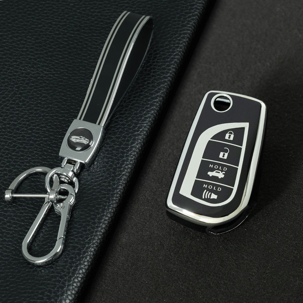 TOA5T1 Black-Silver Plating TPU Protective Key Cover Case for Toyota New Corolla Camry RAV4 Avalon Izoa CHR Highlander Car Key Accessories