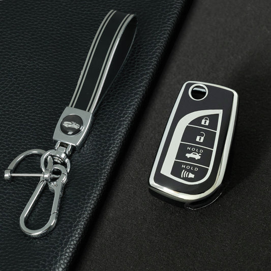 TOA5T1 Black-Silver Plating TPU Protective Key Cover Case for Toyota New Corolla Camry RAV4 Avalon Izoa CHR Highlander Car Key Accessories