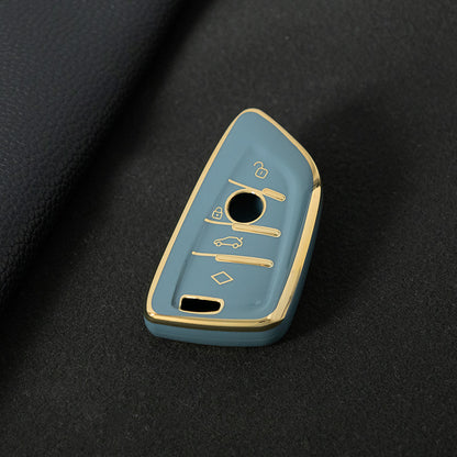 BMB1T1 Granny Grey-Gold Plating Car Key Cover For BMW 1 2 3 4 5 6 7 Series X1 X2 X3 X5 X6 X7 Smart Key Ring Holder Keychain Car Accessories
