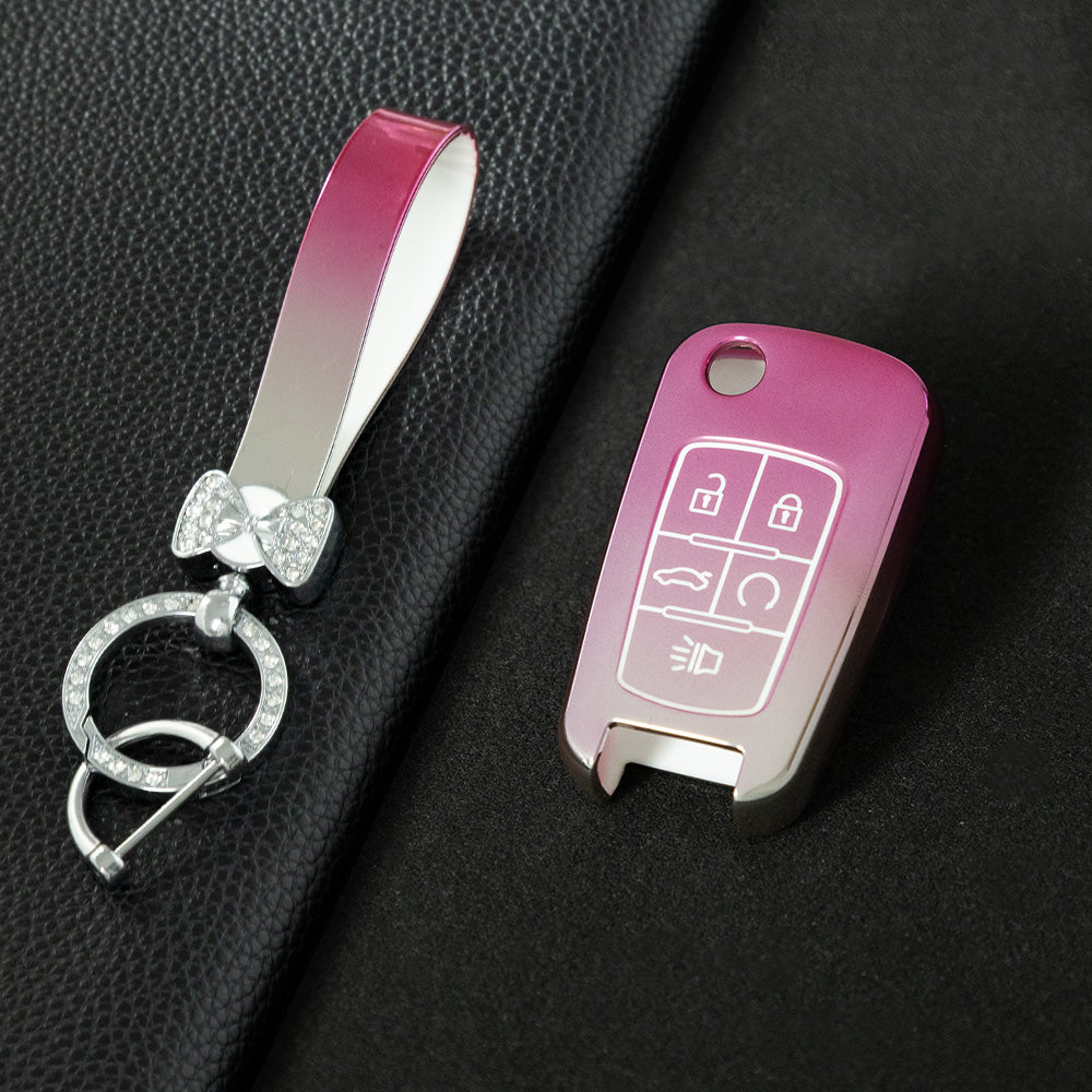 CED5T1 Gradient Pink 5-Button TPU Key Cover for Chevrolet Cruze Camaro Buick Regal Excelle, Protective Key Case