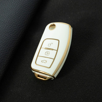 FOE1T1 White-Gold Plating Car Key Cover TPU Car Key Case Cover for Ford Fusion Mondeo Mustang F150 F250 F350 Explorer Edge 2015 2016 2017 2018 2019 Accessories