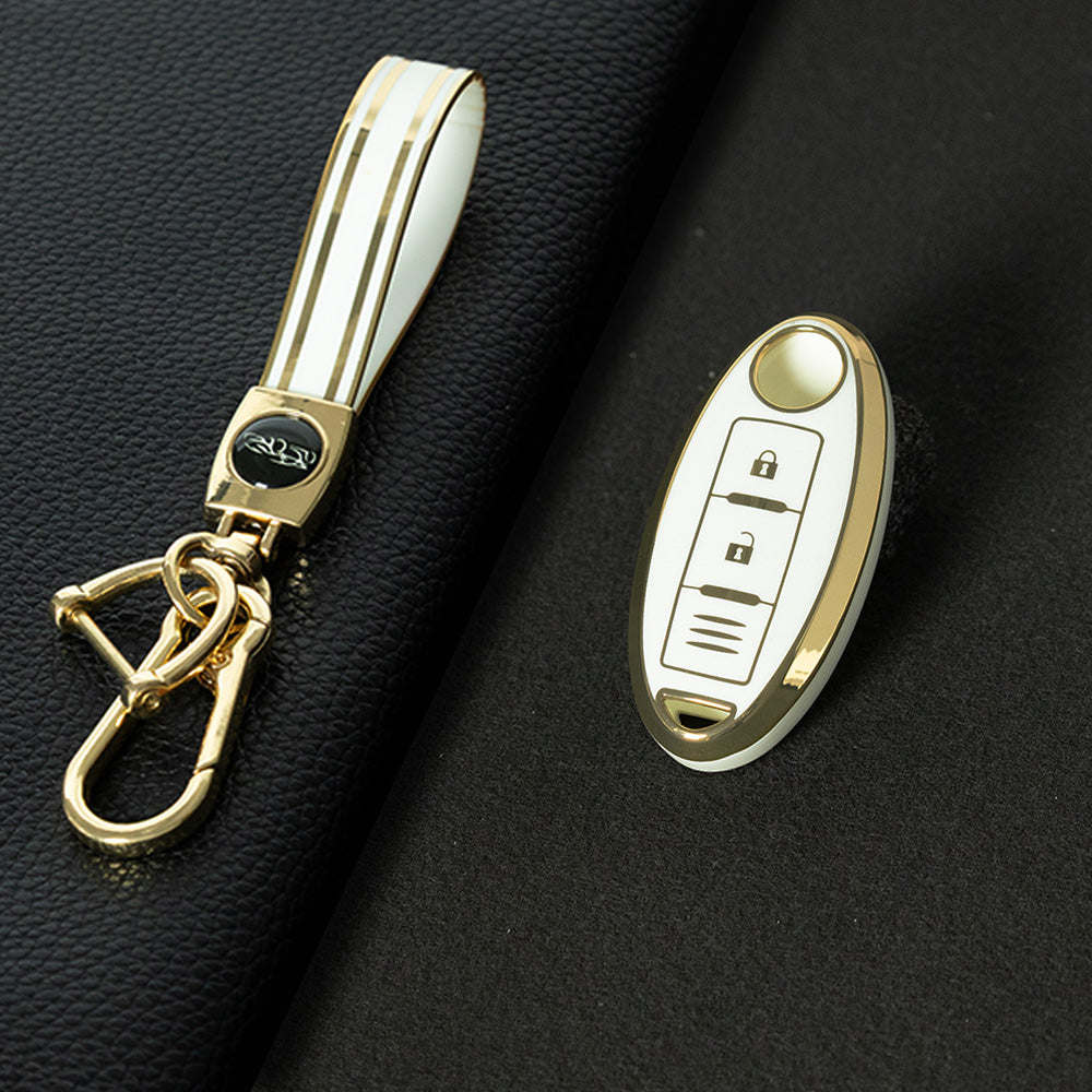NIB1T1 White-Gold Plating Car Key Cover For Nissan X-Trail Qashqai Sylphy Altima