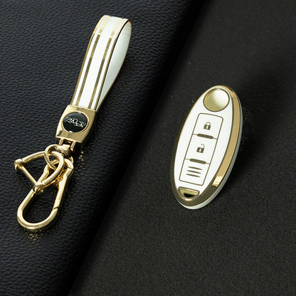 NIB1T1 White-Gold Plating Car Key Cover For Nissan X-Trail Qashqai Sylphy Altima