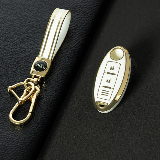 NIB1T1 White-Gold Plating Car Key Cover For Nissan X-Trail Qashqai Sylphy Altima