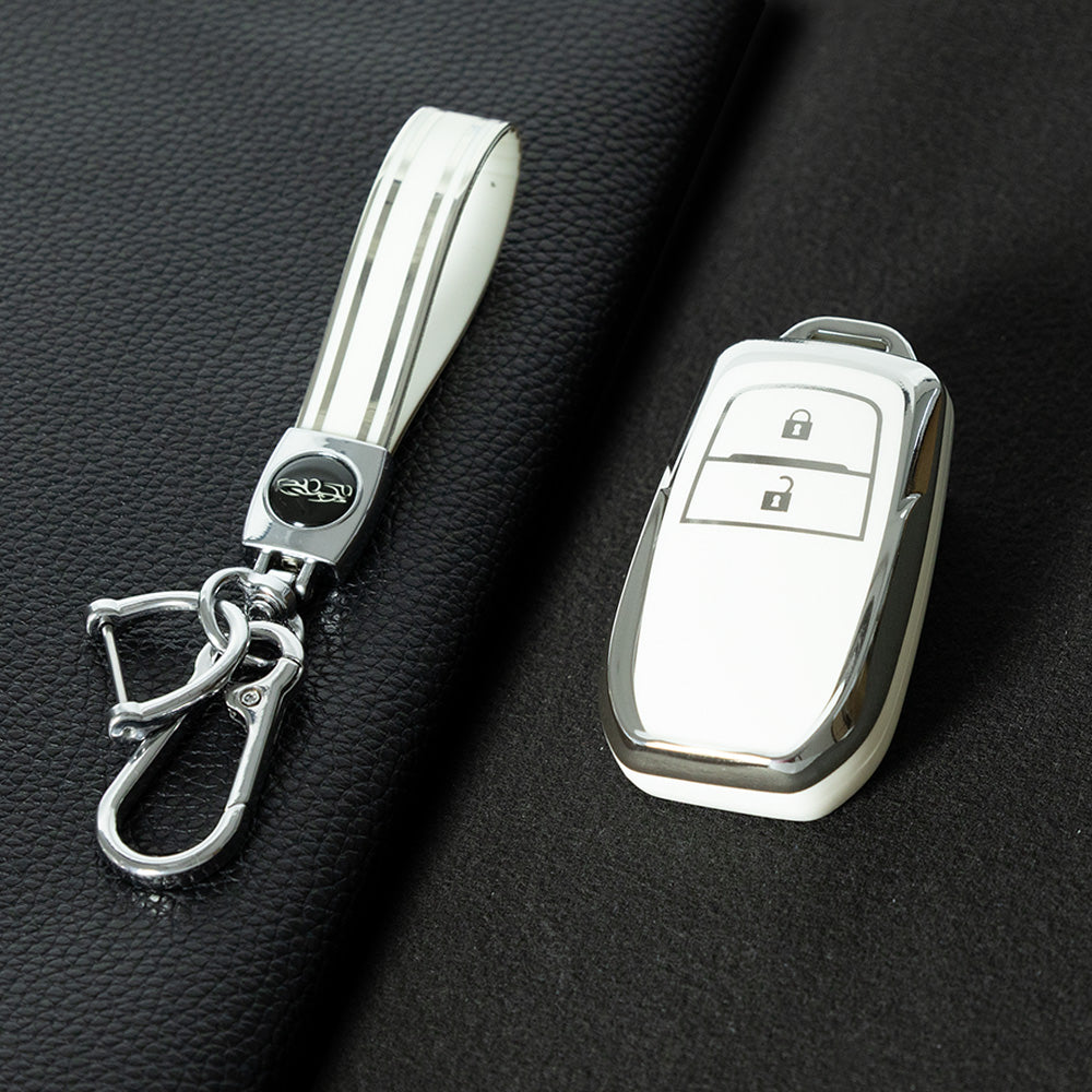 TOC2T1 White-Silver Plating TPU Car Key Case Protection Cover Smart Key Shell Fob Cover Fit for Toyota Camry Corolla Prado Levin Crown RAV4
