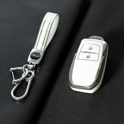TOC2T1 White-Silver Plating TPU Car Key Case Protection Cover Smart Key Shell Fob Cover Fit for Toyota Camry Corolla Prado Levin Crown RAV4