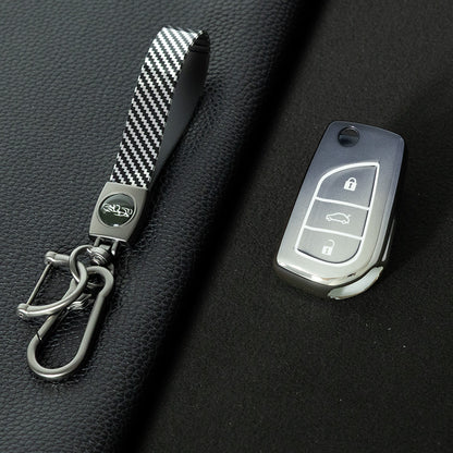 TOA1T1 Gradient Gray Car Key Cover Premium Soft TPU Car Key Case Cover Shell for Toyota COROLLA camry LEVIN REIZ highlander RAV4 Fold Key Rings Keychain Bag