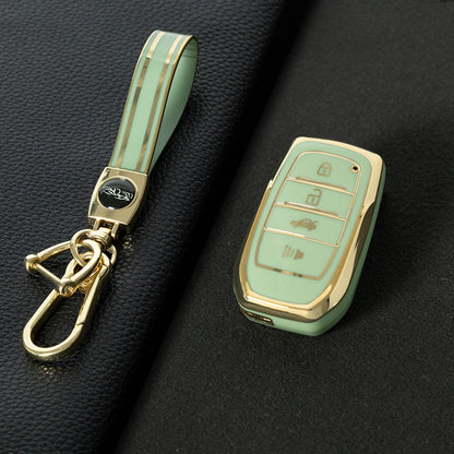 TOC6T1 Granny Grey-Gold Plating TPU Car Key Case Cover Fob for Toyota Corolla RAV4 CHR Camry Crown Auris Land Cruiser 200 Prado Protector Shell Accessories