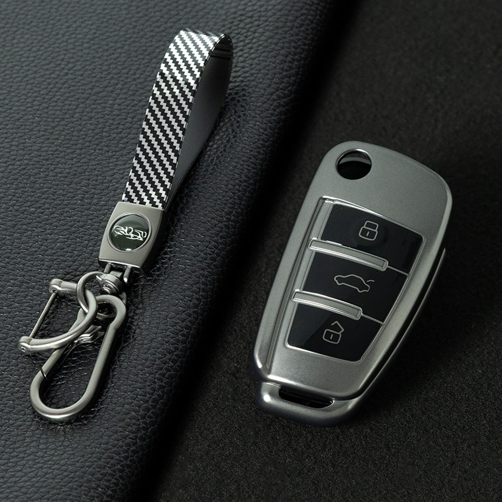 AUD1T1 Black-Metal Gray Plating Car Key Cover For Audi Q3 Q7 Q5 TT Q2L A3 A1 Fold Key Rings Keychain Bag
