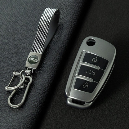 AUD1T1 Black-Metal Gray Plating Car Key Cover For Audi Q3 Q7 Q5 TT Q2L A3 A1 Fold Key Rings Keychain Bag