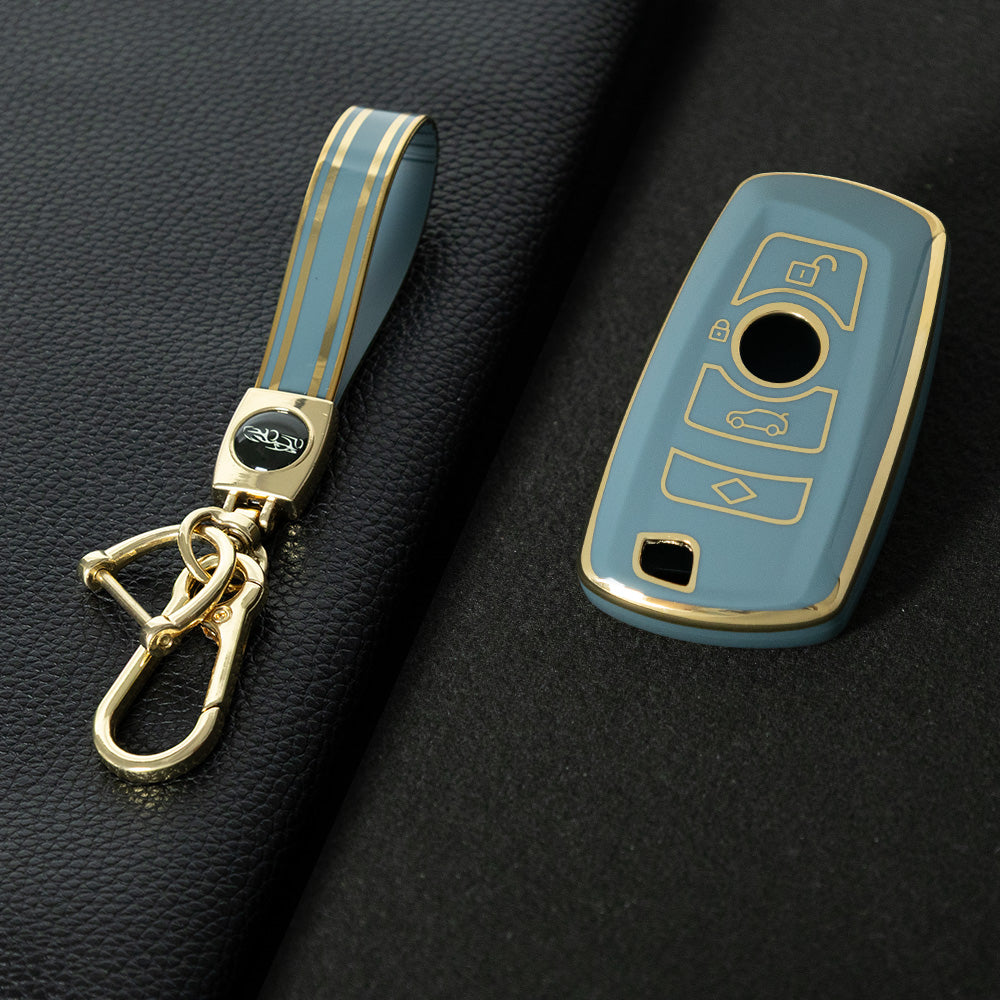 BMC1T1 Granny Grey-Gold Plating Car Key Cover BMW Car Key Case Cover TPU Flip Remote Accessory for 1 2 3 4 5 6 7 X3 X4 X5 X6 F36 F25 F26 F30 F34 F10 F07 F20 Z10 G30