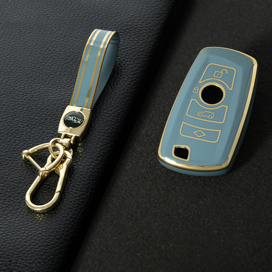 BMC1T1 Granny Grey-Gold Plating Car Key Cover BMW Car Key Case Cover TPU Flip Remote Accessory for 1 2 3 4 5 6 7 X3 X4 X5 X6 F36 F25 F26 F30 F34 F10 F07 F20 Z10 G30