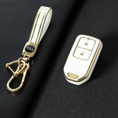 HOA2T1 White-Gold Plating Car Key Cover 2/3/4/5-Button Full-Coverage TPU Key Cover for Honda CR-V/Accord/Civic/Fit/Jade/Odyssey - Anti-Scratch Protective Case