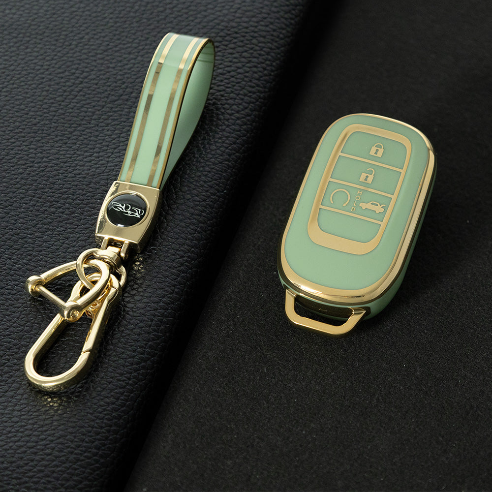 HOB1T1 Green-Gold Plating Car Key Cover For Honda Civic Accord HR-V CR-V CRV 2021 2022 2023 5Buttons Auto Shell Fob Holder TPU Car Key Case Cover Keychain Accessories
