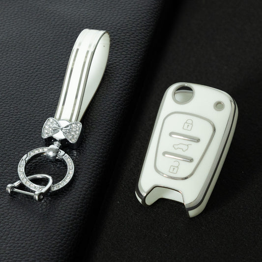 HYG2T1 White-Silver Plating Car Key Cover For Hyundai I20 I30 Ix20 Ix35 for Kia Ceed Picanto Sportage TPU Car Key Case Cover Shell Bag Holder Fob Keychain Accessories