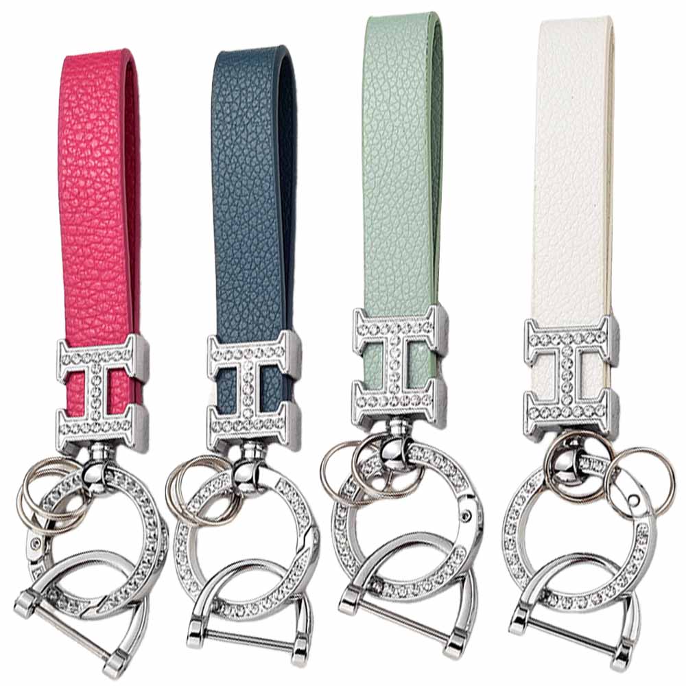 New Creative H-Shaped Diamond-Encrusted Eco-friendly Leather Keychain for Car