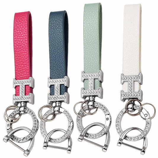 New Creative H-Shaped Diamond-Encrusted Eco-friendly Leather Keychain for Car