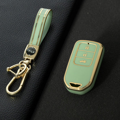 HOA1T1 Green-Gold Plating Car Key Cover For Honda Car Key Cover New TPU Car Remote Key Case Cover 2/3/4/5 Buttons Car Key Protector Holder