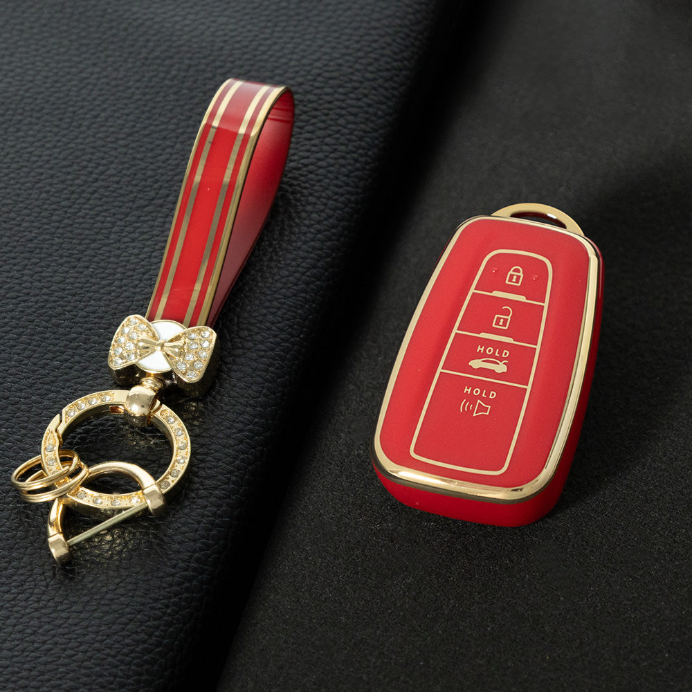 TOB4T1 Red-Gold Plating Car Key Cover For Toyota Prius Camry Corolla C-HR CHR RAV4 Prado Izoa Levin Avalon 2018 2019 2020 Car Key Case Shell Cover Protector