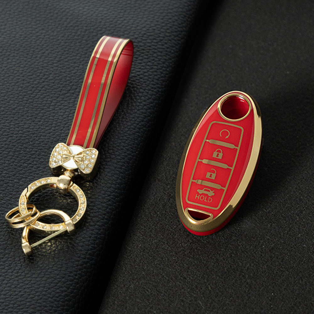 NIB4T1 Red-Gold Plating Car Key Cover for Nissan Note Qashqai Pathfinder Rogue Versa Murano Infiniti Q50 Accessories Car Key