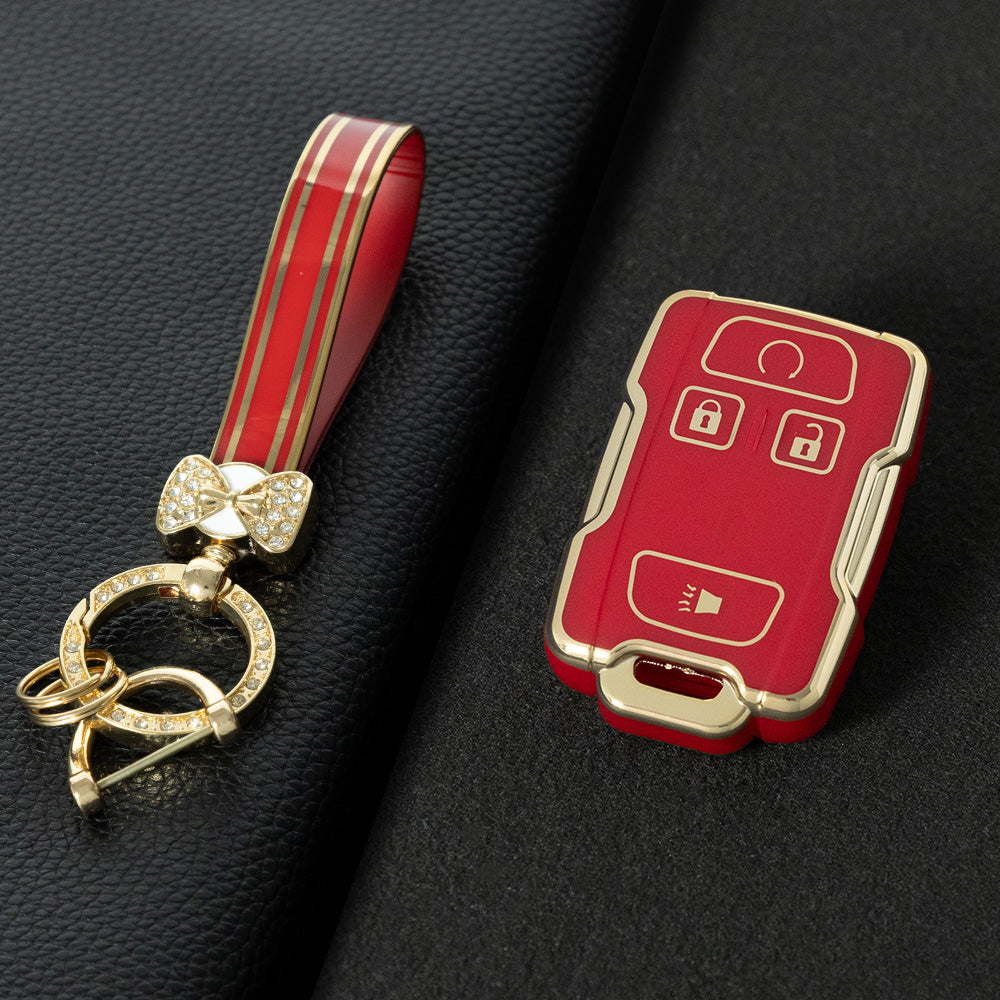 CEC1T1 Red-Gold Plating New Car Key Cover Case Fob for Chevrolet Suburban Silverado GMC Terrain Yukon Tahoe Sierra Smart Auto Accessories Key Ring