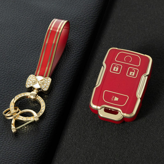 CEC1T1 Red-Gold Plating New Car Key Cover Case Fob for Chevrolet Suburban Silverado GMC Terrain Yukon Tahoe Sierra Smart Auto Accessories Key Ring