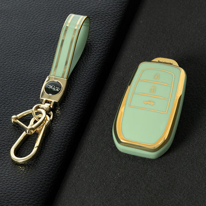 TOC1T1 Green-Gold Plating Car Key Cover For TPU Soft Car Key Fob Cover Smart Key Shell Case Protector Suitable for Toyota Corolla Camry Levin RAV4 Reiz