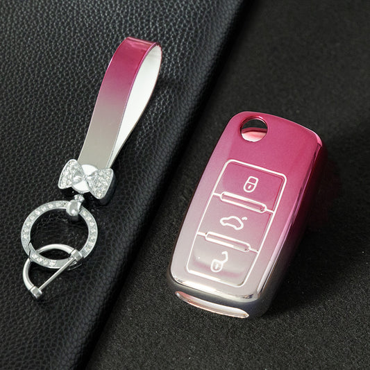 VOB1T1 Gradient Pink Car Key Cover For Volkswagen Sagitar PASSAT CC Polo Skoda Key Rings Keychain