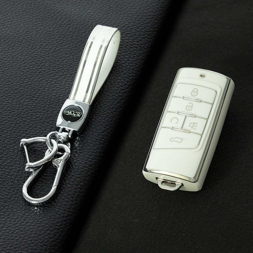 TRA2T1 White-Silver Plating Car Key Cover TPU Premium Soft Car Key Case Cover Shell for Trumpchi GA4/8/6 GS3/GS5/4COUPE/GS8 M6 M8 Key Rings Keychain Bag Accessory