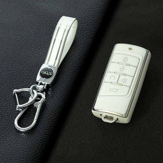 TRA2T1 White-Silver Plating Car Key Cover TPU Premium Soft Car Key Case Cover Shell for Trumpchi GA4/8/6 GS3/GS5/4COUPE/GS8 M6 M8 Key Rings Keychain Bag Accessory