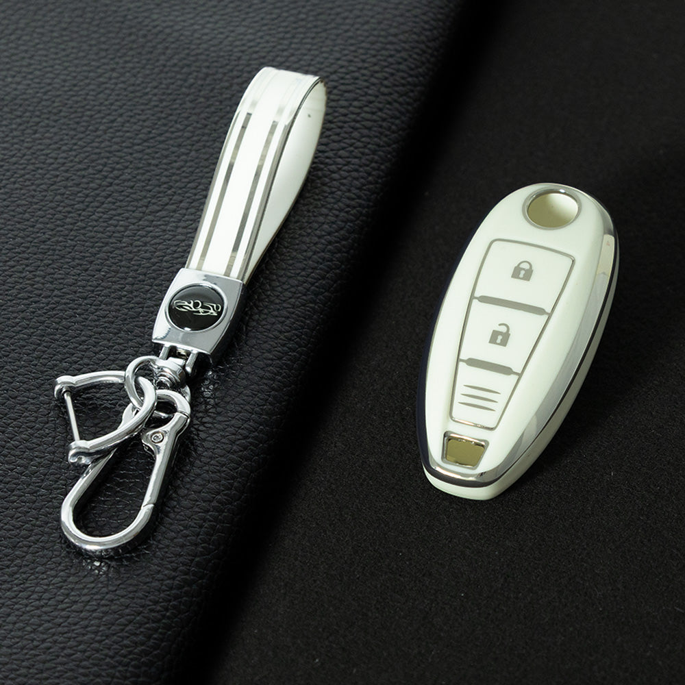 SUA1T1 White-Silver Plating Car Key Cover TPU for Suzuki Vitara Swift Ignis Kizashi SX4 Baleno Ertiga 2016 2017 2018 2019