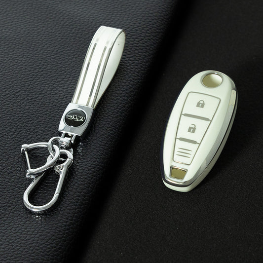 SUA1T1 White-Silver Plating Car Key Cover TPU for Suzuki Vitara Swift Ignis Kizashi SX4 Baleno Ertiga 2016 2017 2018 2019