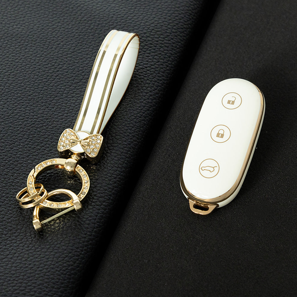 LIB1T1 White-Gold Plating Car Key Cover TPU Material Remote Car Key Case Cover Auto Key Shell Fob Protector Lossless Signal Fit for Lixiang L9 L7 L8 L6