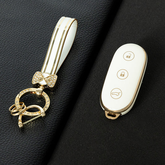 LIB1T1 White-Gold Plating Car Key Cover TPU Material Remote Car Key Case Cover Auto Key Shell Fob Protector Lossless Signal Fit for Lixiang L9 L7 L8 L6