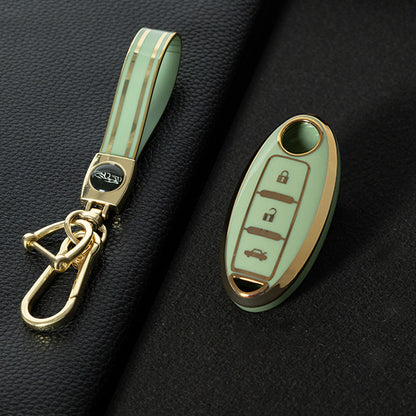 NIB3T1 Green-Gold Plating Car Key Cover High Quality Soft TPU 3-Button Popular Key Case Cover Shell for Nissan Patrol Tiida Qashqai X-Trail Juke Navara Car Accessory