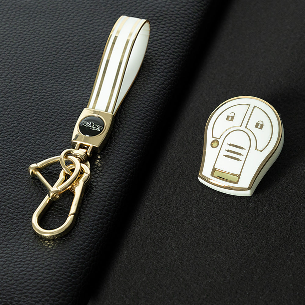 NIE2T1 White-Gold Plating TPU Car Key Cover for Nissan Sylphy MARCH TIIDA X-TRAIL Qashqai KICKS SUNNY