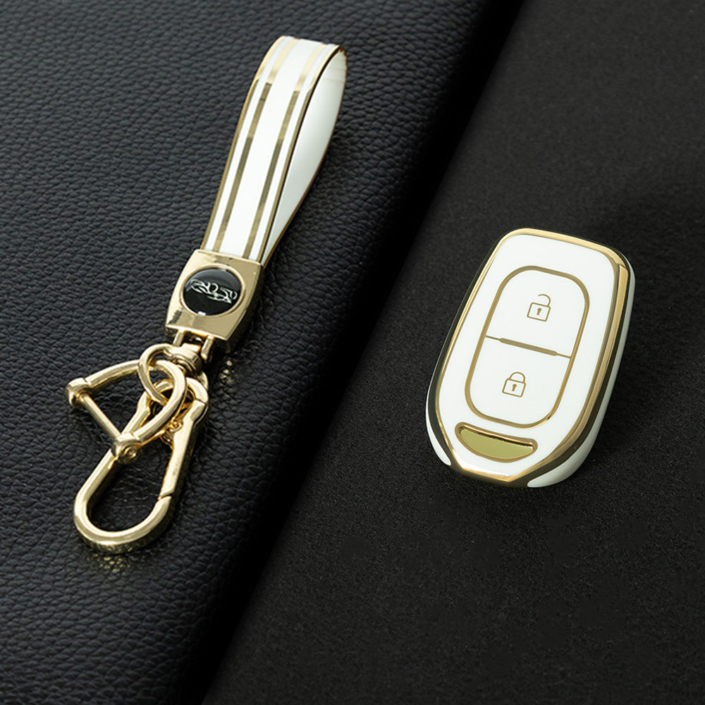REC2T1 White-Gold Plating Car Key Cover TPU 2 Buttons Remote Key Case Cover Shell for Renault Duster Sandero Logan Clio Captur Laguna