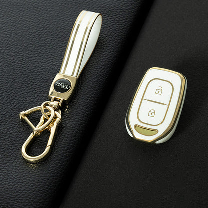 REC2T1 White-Gold Plating Car Key Cover TPU 2 Buttons Remote Key Case Cover Shell for Renault Duster Sandero Logan Clio Captur Laguna