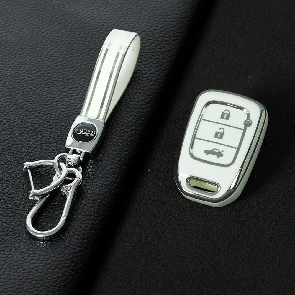 HOM2T1 White-Silver Plating TPU Car Key Case Cover for Honda VEZEL City Fit