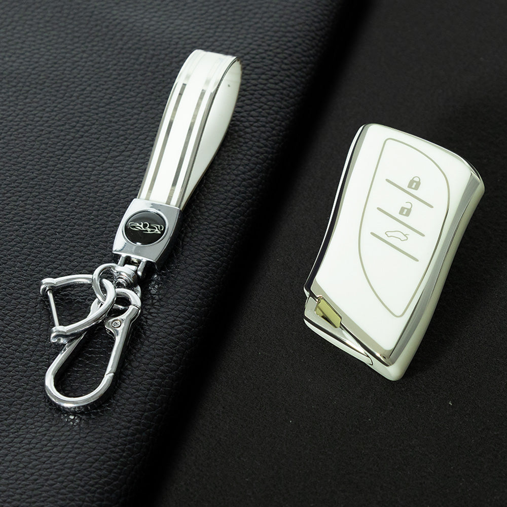 LEB1T1 White-Silver Plating Fashion Soft TPU Car Remote Key Case Cover Shell Fob for Lexus ES UX200 UX250H ES300H ES350 US200 US260H LX570 Accessories