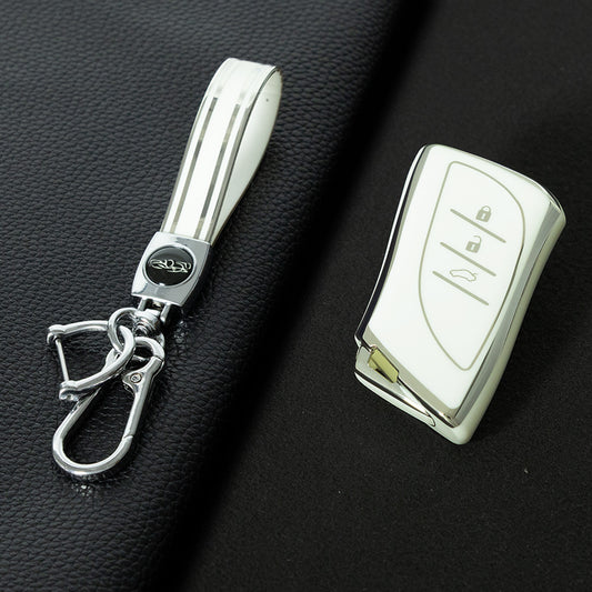 LEB1T1 White-Silver Plating Fashion Soft TPU Car Remote Key Case Cover Shell Fob for Lexus ES UX200 UX250H ES300H ES350 US200 US260H LX570 Accessories