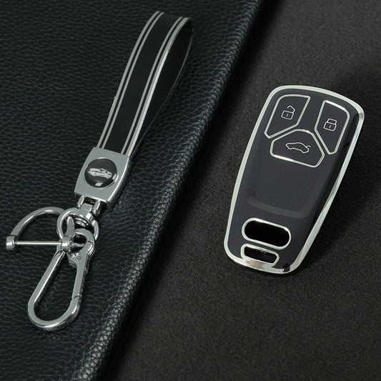 AUA1T1 Black-Silver Plating Car Key Cover For Audi A6 A5 Q7 S4 S5 A4 B9 Q7 A4L 4M 8W Q5 TT TTS RS 8S Coupe 2016 2017 2018 Accessories Fashion TPU Car Key Case Cover