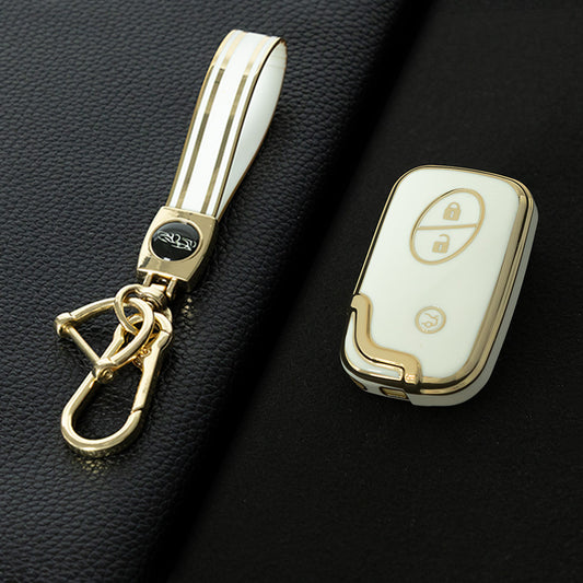 LEC1T1 White-Gold Plating Hotsale Soft TPU Car Key Case Cover for Lexus ES/RX/GX/RX/IS200t CT200h SRT Demon 3 Buttons Smart Key Cover
