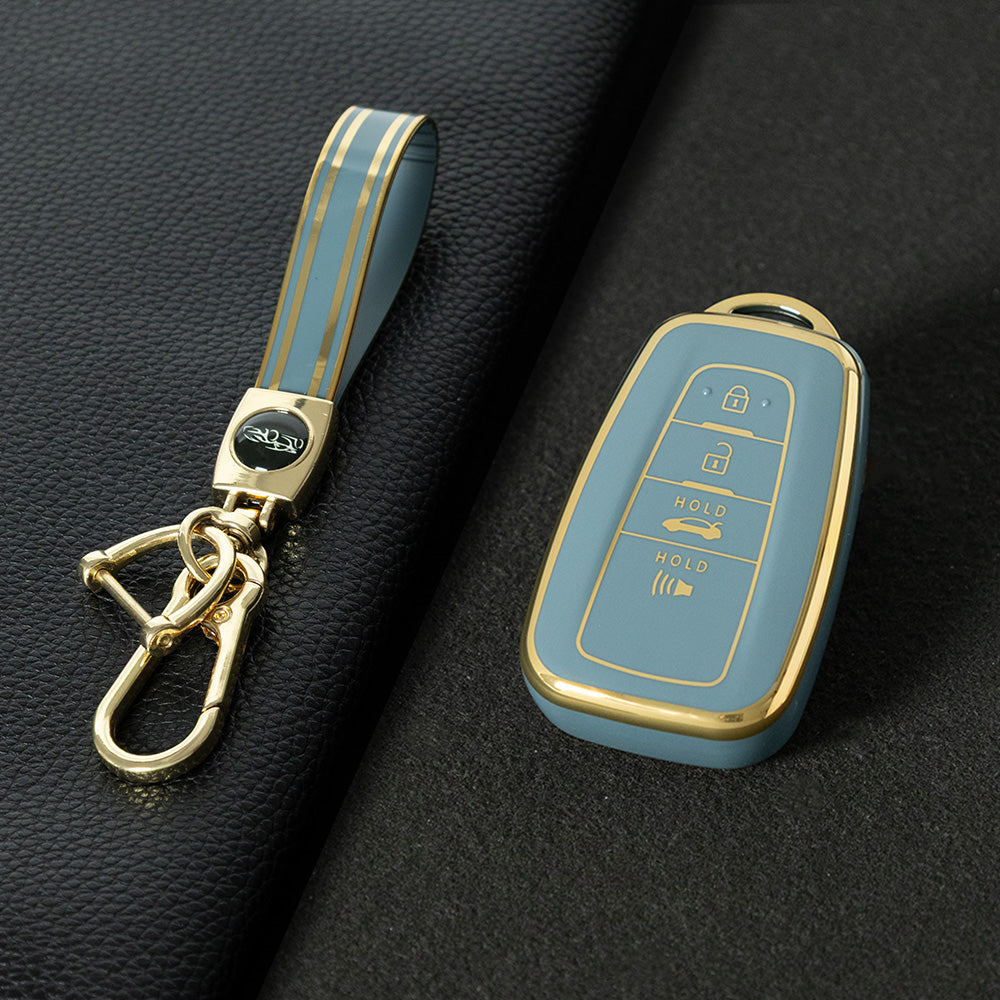 TOB4T1 Granny Grey-Gold Plating Car Key Cover For Toyota Prius Camry Corolla C-HR CHR RAV4 Prado Izoa Levin Avalon 2018 2019 2020 Car Key Case Shell Cover Protector