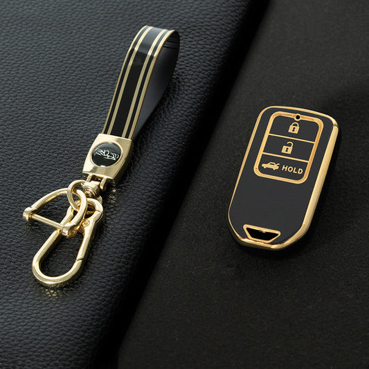HOA4T1 Black-Gold Plating Car Key Cover Premium Soft TPU Car Key Case Cover Shell for Honda Accord Civic CRV Jade XRV Haoying Elysion