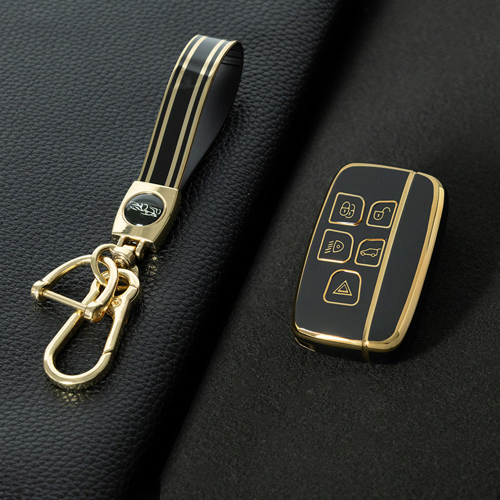 LAA1T1 Black-Gold Plating Car Key Cover Fashionable Tpu Car Key Covers for Jaguar XE XF XJL Land Rover Evoque Defender Discovery Sport Velar Range Rover Freelander 2