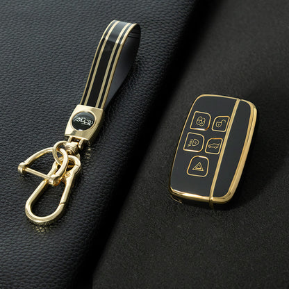 LAA1T1 Black-Gold Plating Car Key Cover Fashionable Tpu Car Key Covers for Jaguar XE XF XJL Land Rover Evoque Defender Discovery Sport Velar Range Rover Freelander 2
